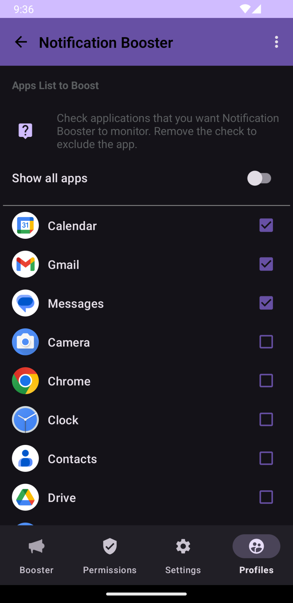 App Selection Screen