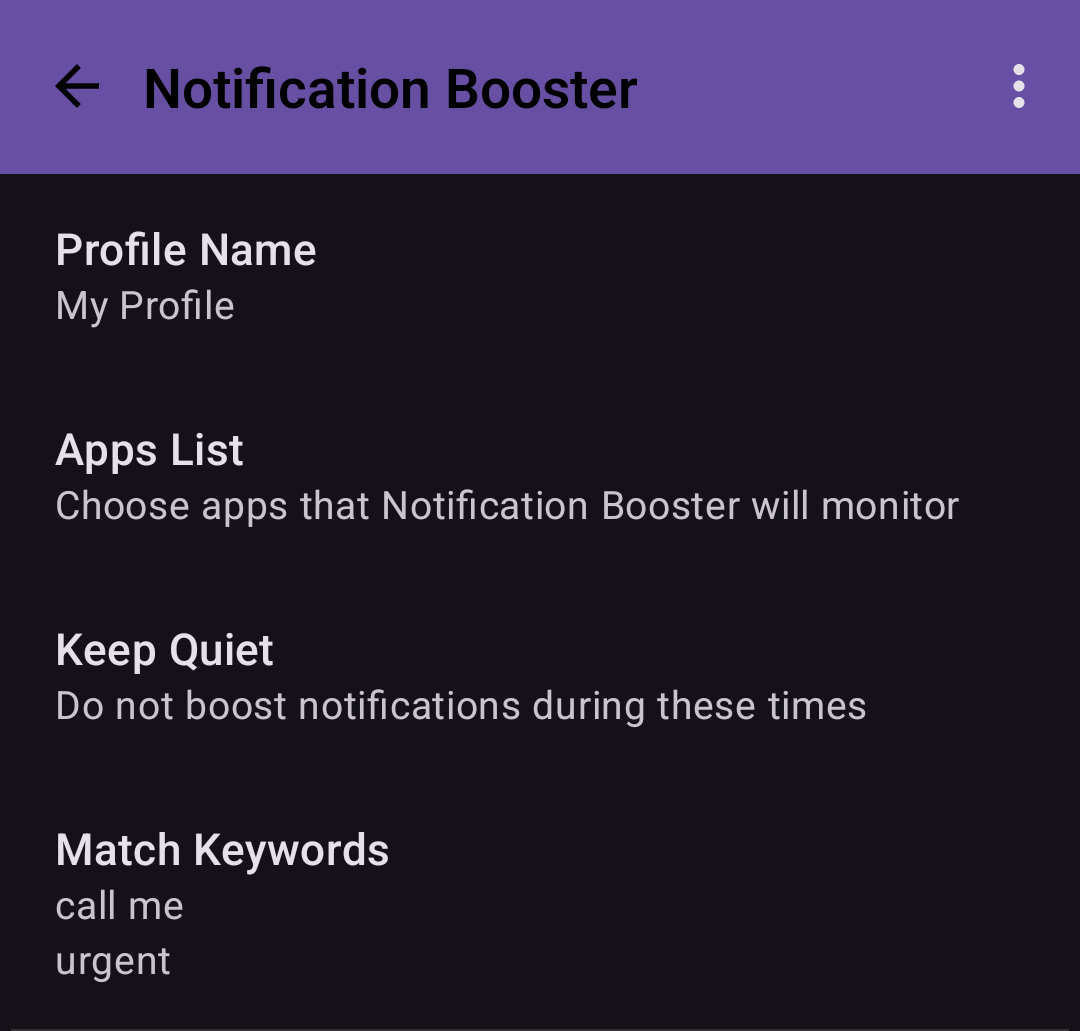 Keywords setting screenshot